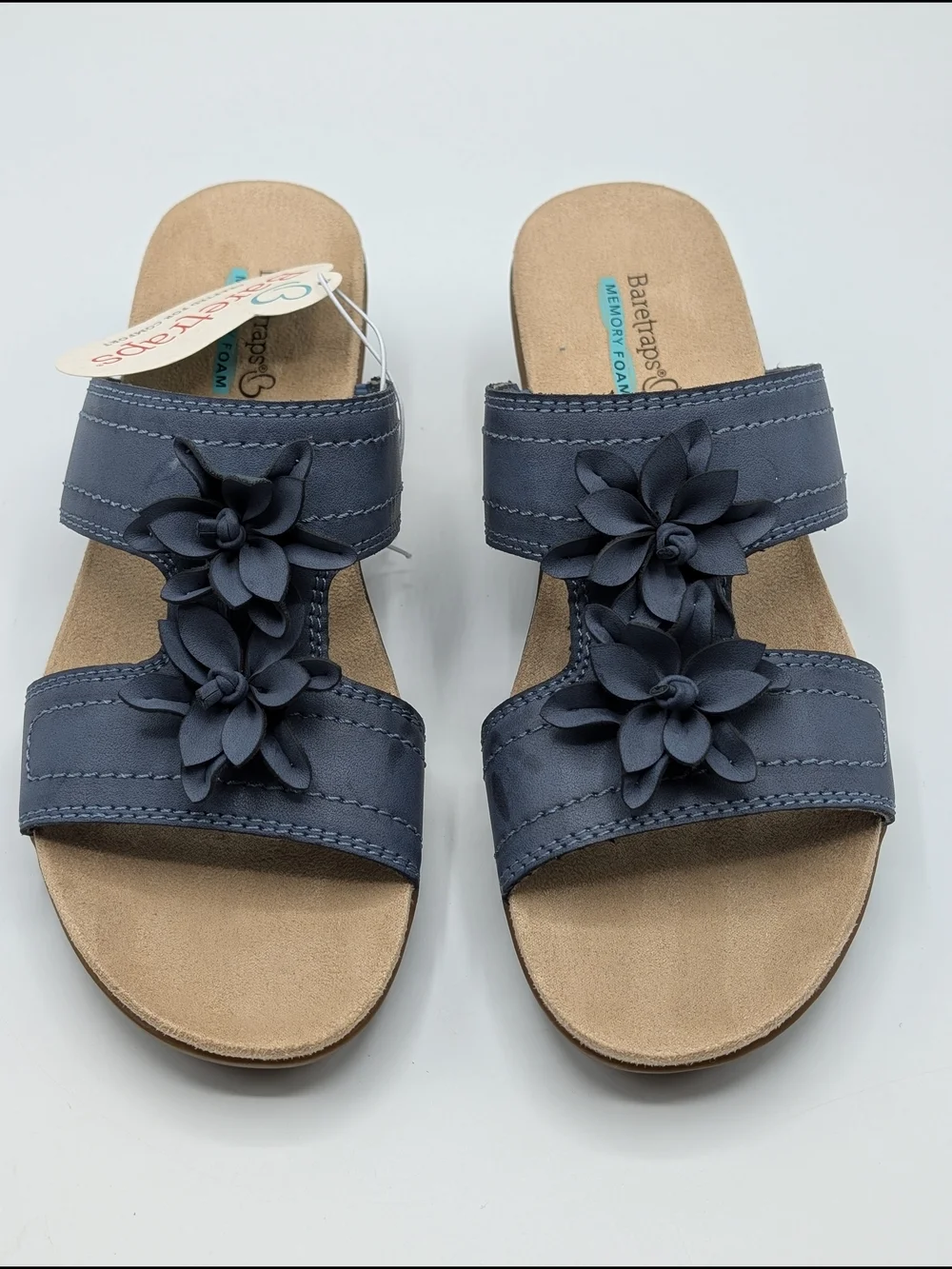Baretraps Women's Sandals 8 Blue Floral Slip-On Highland Wedge